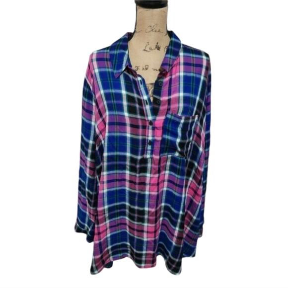 Lane Bryant pink and blue plaid high low tunic Shirt plus size 24 new!!! - Picture 2 of 12